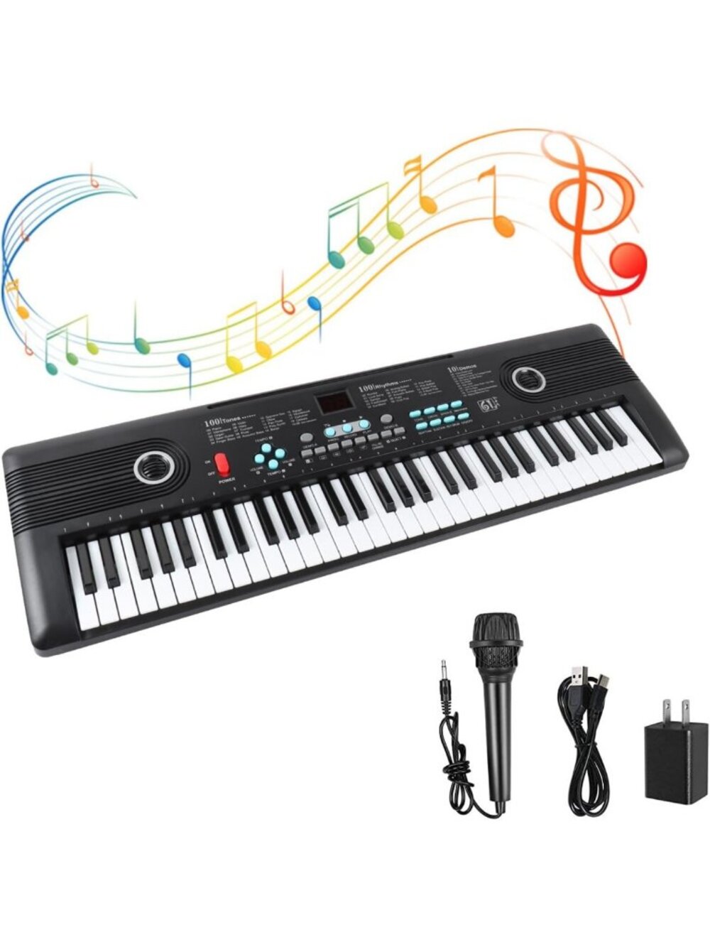 Portable 61-Key Digital Piano with Built-in Speaker & Microphone, Ideal for